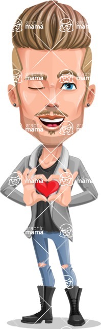 Fashion Man Cartoon Vector Character AKA Jett Dapper - Modern Stylish Man With Heart Carton Character Graphic